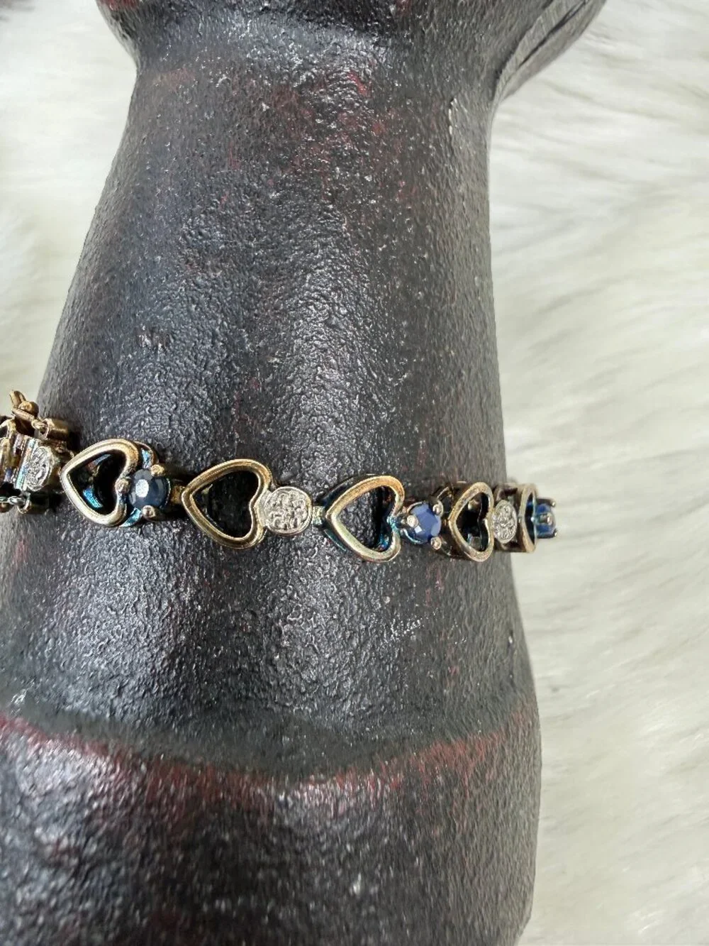 Ross Simons Blue Sapphire Sterling Silver Heart Link Bracelet Gold Vermeil